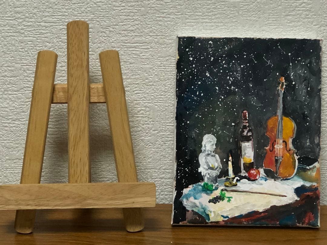 絵画　バイオリン　キャンバス　イーゼル付き　micchan作