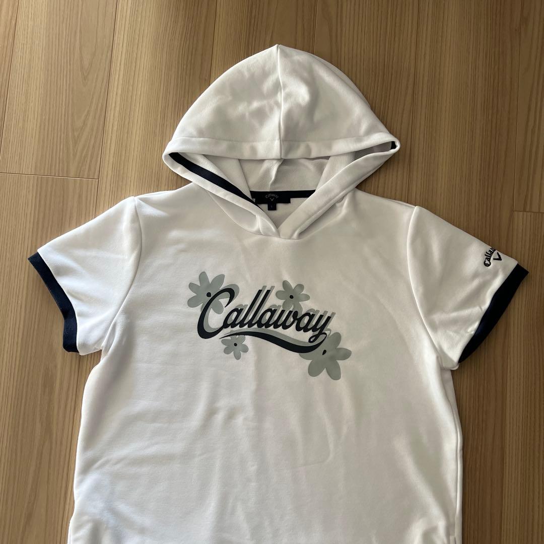 【超美品】Callaway ホワイト フード付きパーカーワンピース Lサイズ