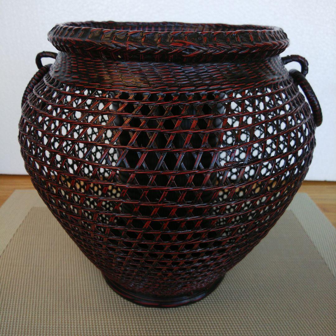 ★ 未使用品 花器耳付スカシ大 ② / 九籃の籃胎漆器 久留米  高さ約23㎝