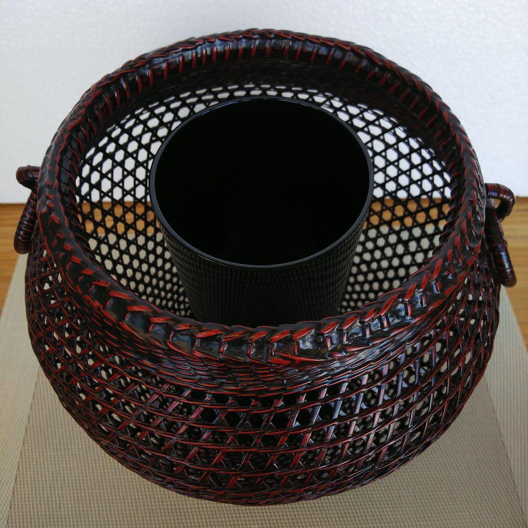 ★ 未使用品 花器耳付スカシ大 ② / 九籃の籃胎漆器 久留米  高さ約23㎝