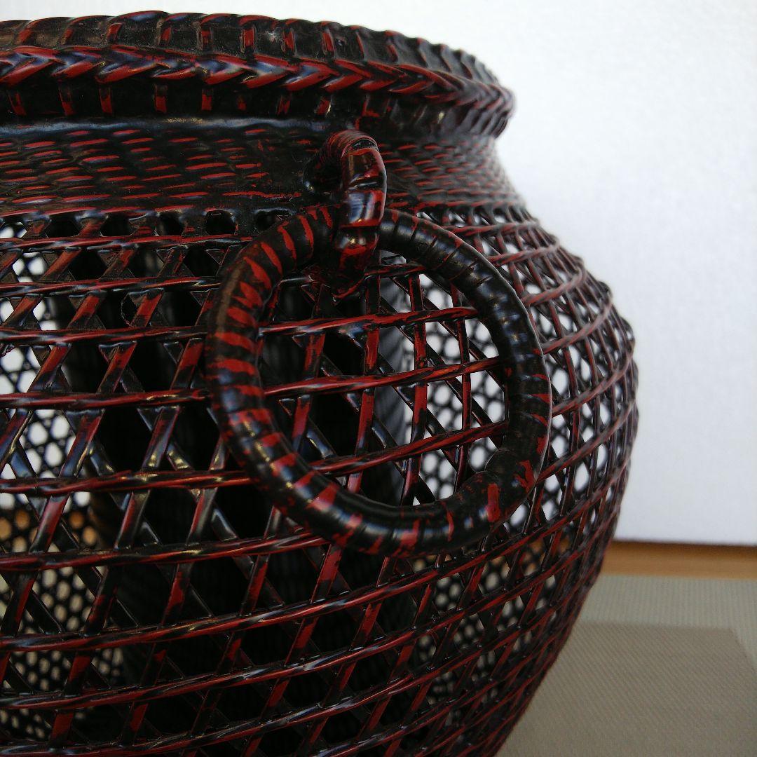 ★ 未使用品 花器耳付スカシ大 ② / 九籃の籃胎漆器 久留米  高さ約23㎝