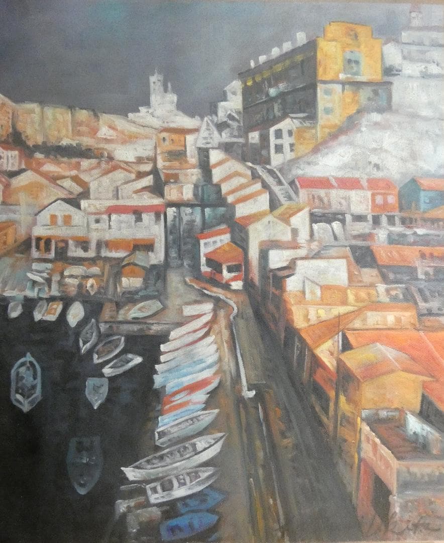 絵画 油絵 　浮田克躬「風景」 サインF8サイズ 額装済み 肉筆手描き