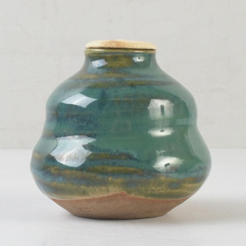 茶道具　織部焼　古瀬戸窯　加藤作助作　茶入　仕覆付　共箱　V　A64