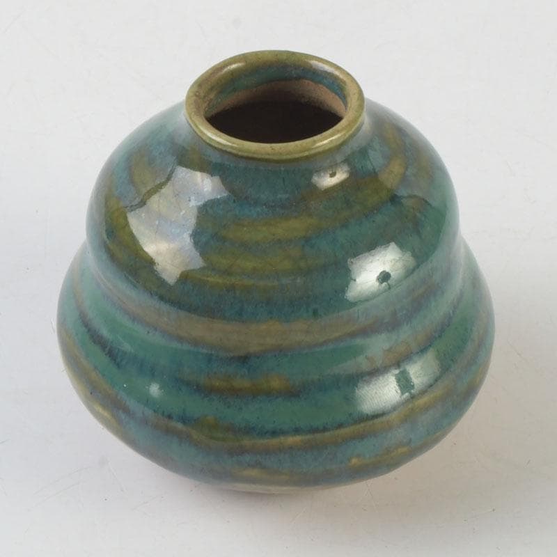 茶道具　織部焼　古瀬戸窯　加藤作助作　茶入　仕覆付　共箱　V　A64