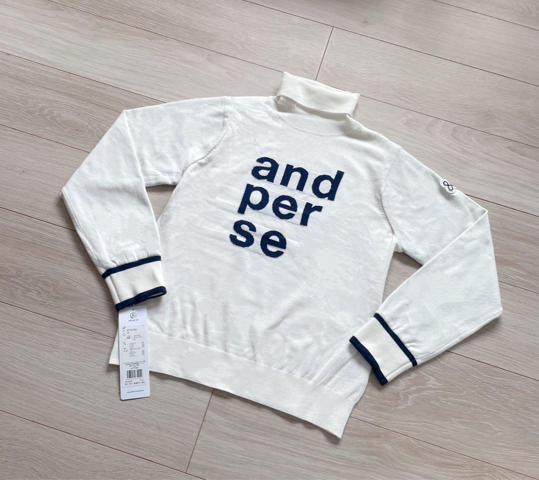 タグ付新品★and per seアンパスィ防風スリーブタートルネックセーターM白