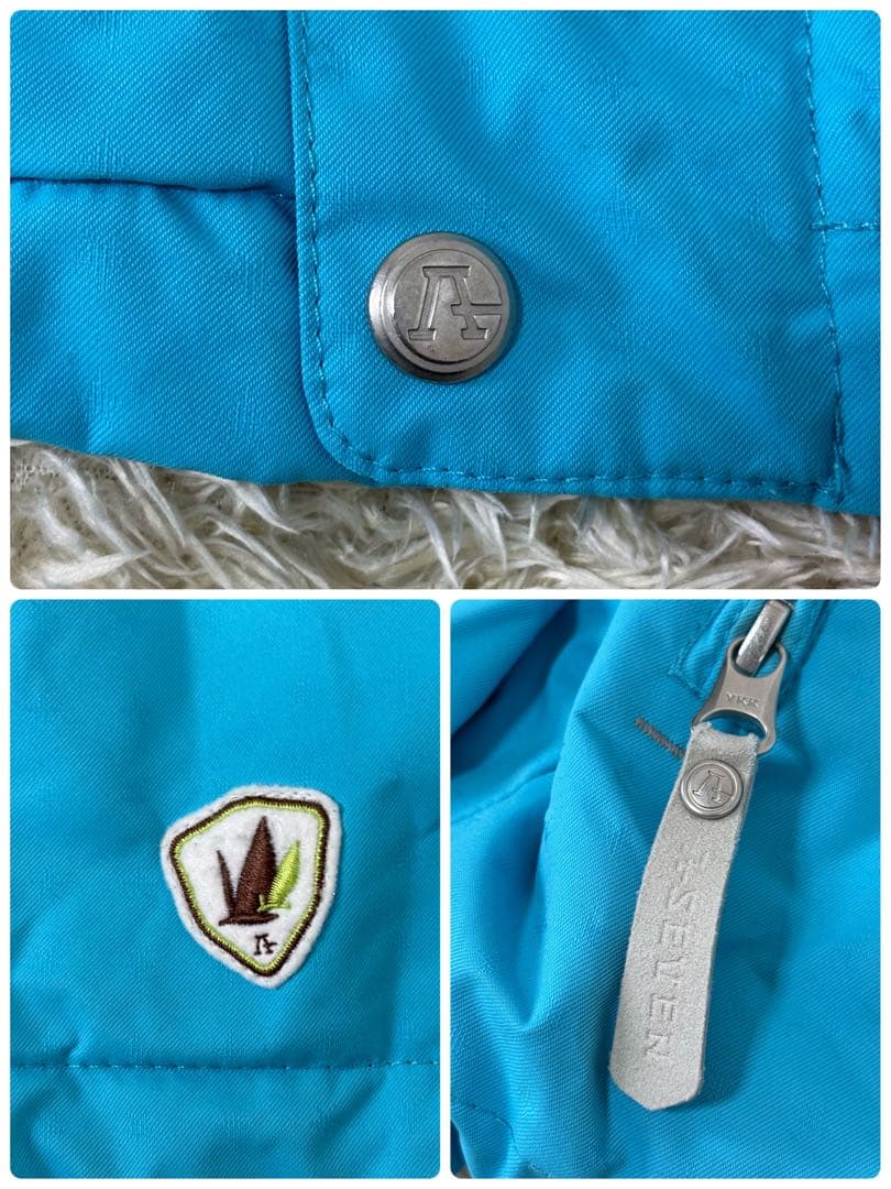 美品　デサント　エーセブン　スキーウェア　スノボ　ウェア　防寒　青　白　ファー付