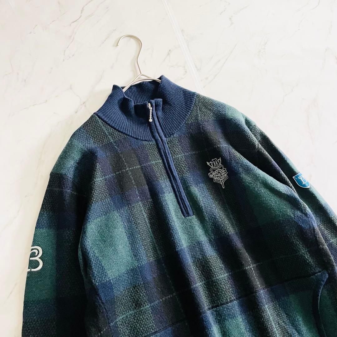 4247 美品 ビームスゴルフ　ハーフジップ ニットジャケット 裏地付き　緑