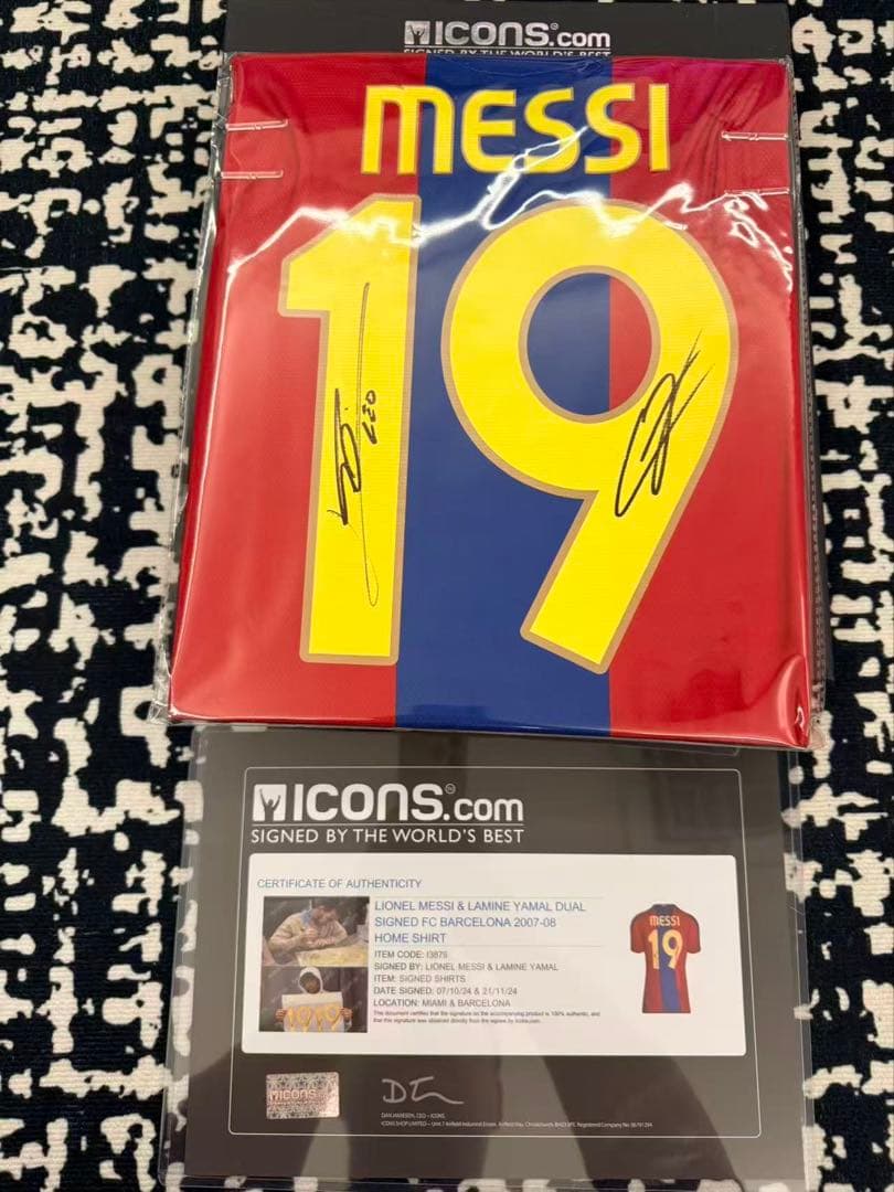 メッシ ヤマル 直筆ダブルサイン入り FCバルセロナ ホームユニフォーム