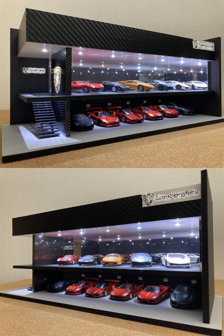 ミニカー専用ジオラマ：1/64 カーディーラーⅢ（光沢カーボン）全面ミラー貼り！