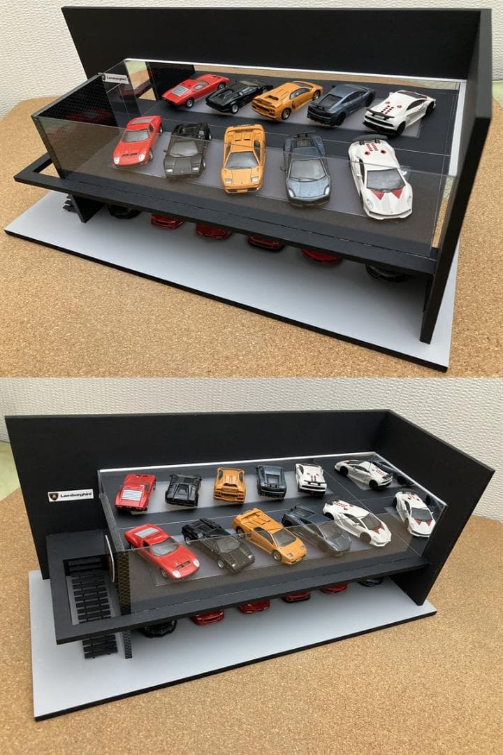 ミニカー専用ジオラマ：1/64 カーディーラーⅢ（光沢カーボン）全面ミラー貼り！