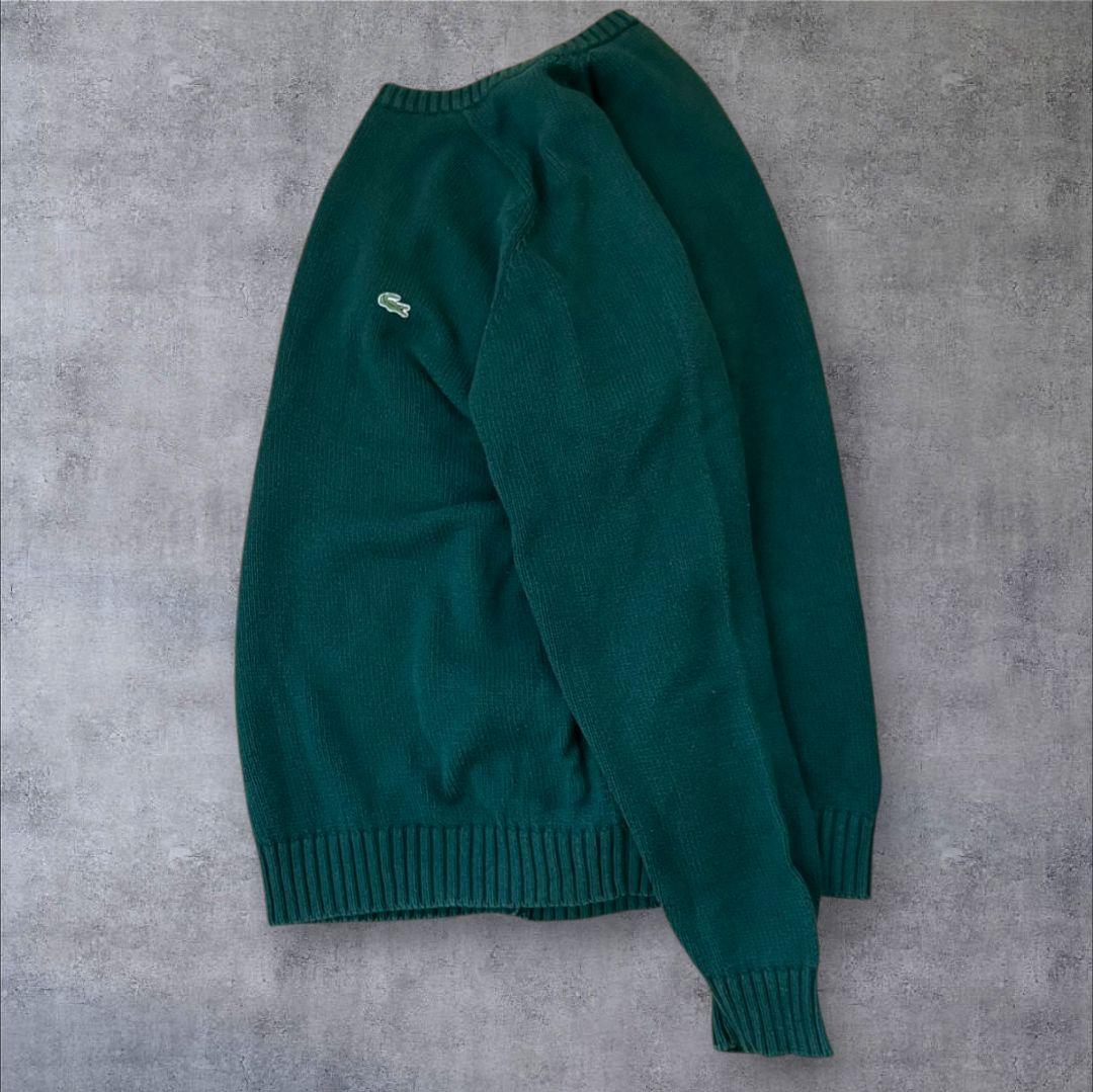 LACOSTEラコステ クルーネックニットワニロゴ刺繍グランパグリーン緑M