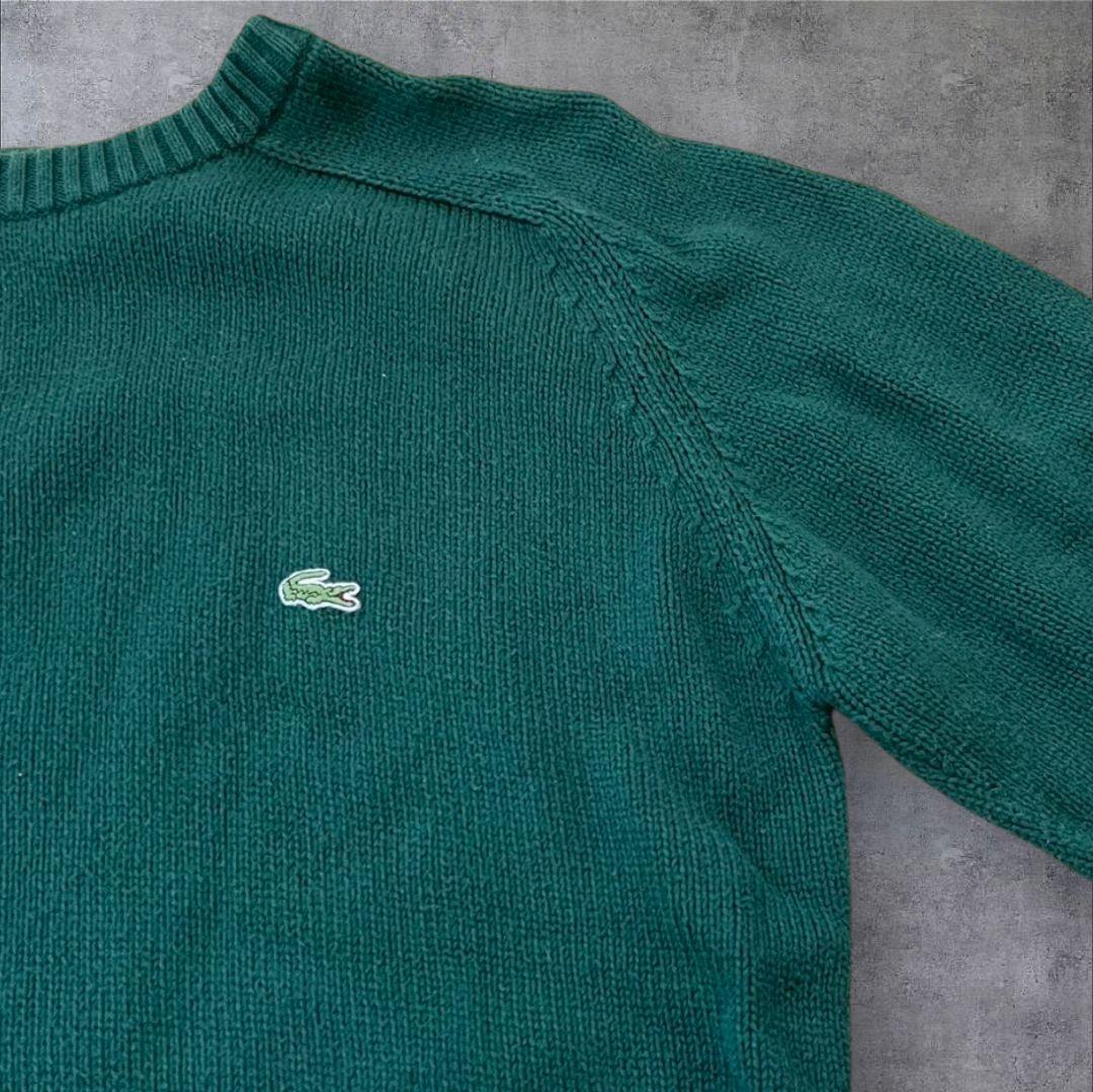 LACOSTEラコステ クルーネックニットワニロゴ刺繍グランパグリーン緑M