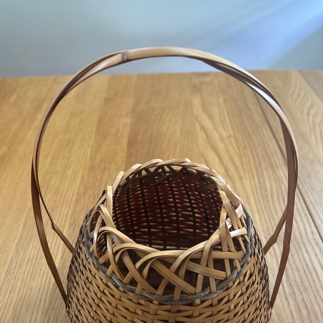 竹工芸　インテリア　花器　鈴木玩々斎 竹花入　手付花籠　鈴木玩々斎　茶道　華道