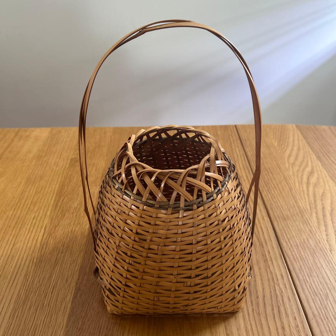 竹工芸　インテリア　花器　鈴木玩々斎 竹花入　手付花籠　鈴木玩々斎　茶道　華道