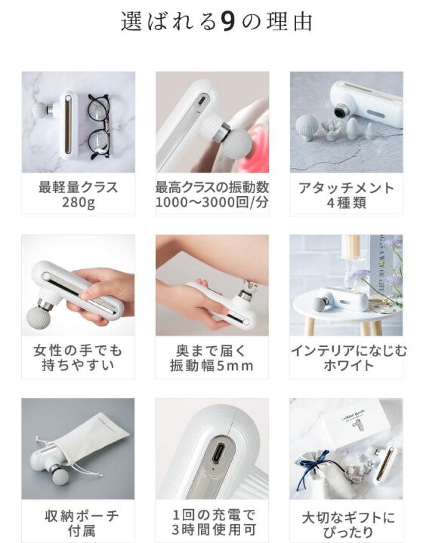 最新型❤️筋膜リリースガン　ミニ　マッサージガン　超軽量　プレゼント　父の日　白