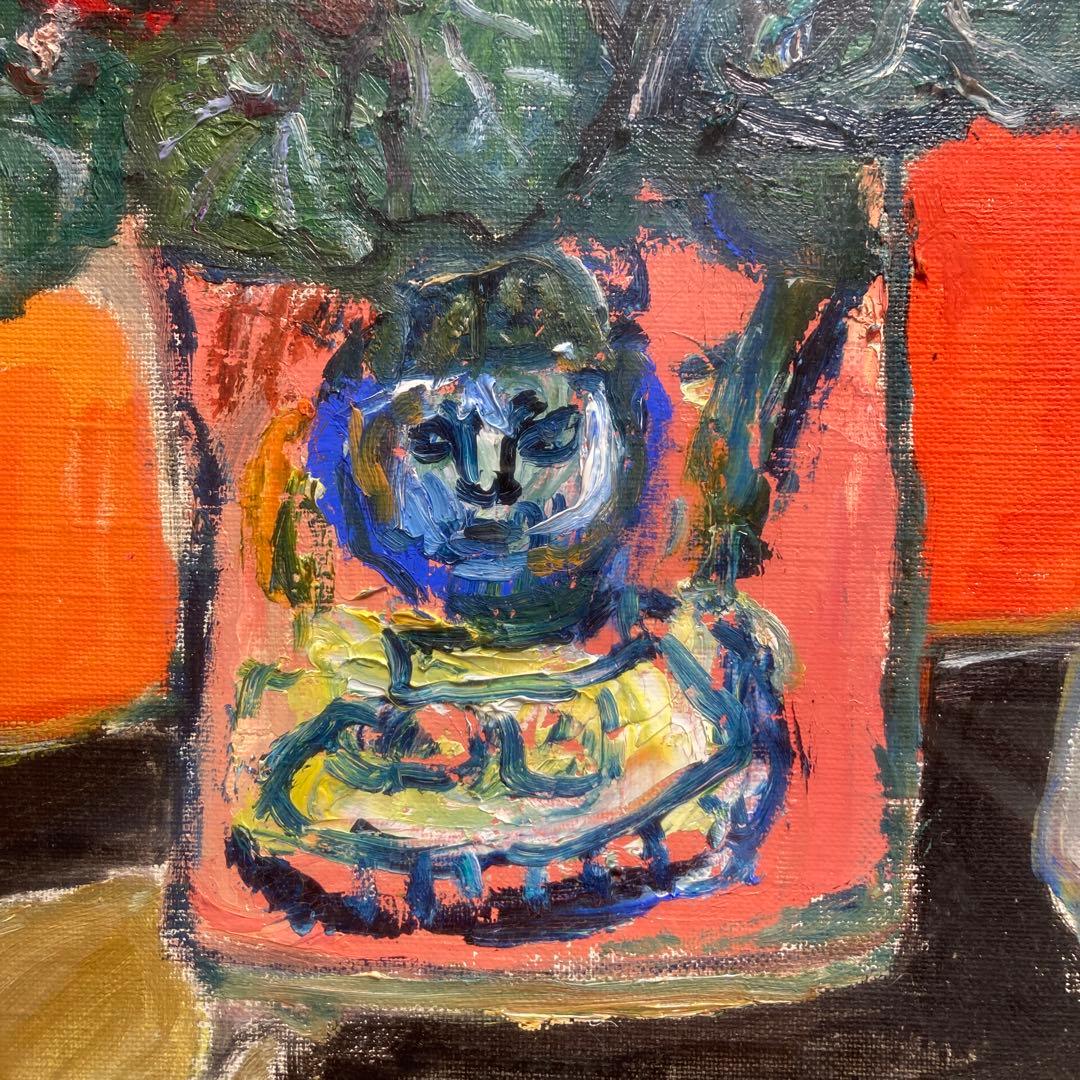 丸山妙子「シクラメン」額縁61×54油彩画￼45×38cm￼光陽会常任委員　箱付