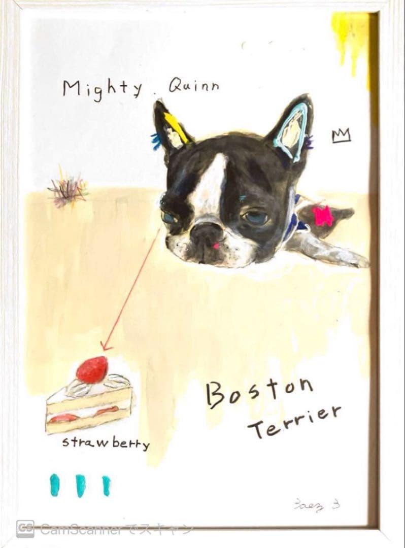 【ボストンテリア】　犬　アクリル画　A4サイズ額装付き　イラスト　BAEZ3