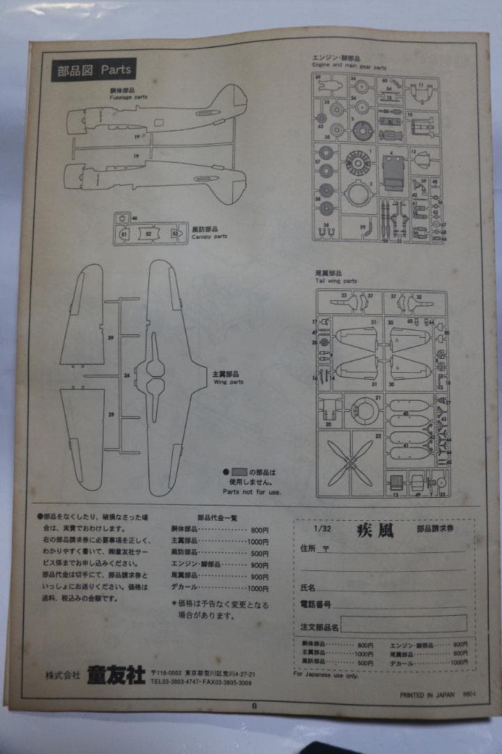 童友社製　1／３２　キー８４　疾風　プラモデル　未開封・未組立　中古品