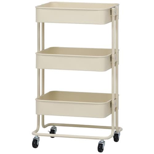 【新品・送料無料】キッチンワゴン バスケット3段 アイボリー