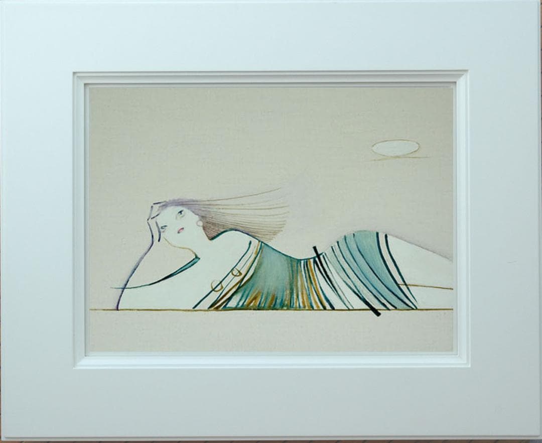 油絵 菅家令子 絵 絵画インテリア額付(青緑＋銀) F3-041114 女性像