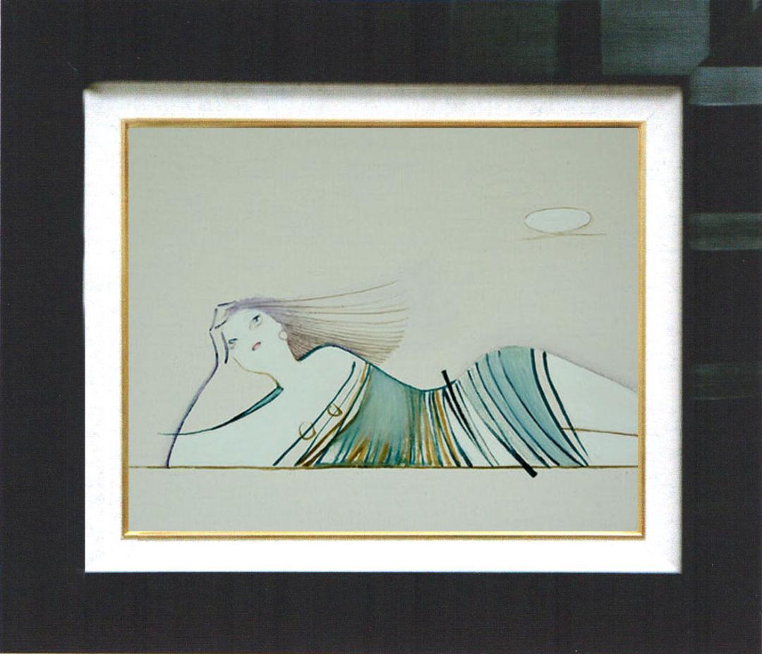 油絵 菅家令子 絵 絵画インテリア額付(青緑＋銀) F3-041114 女性像