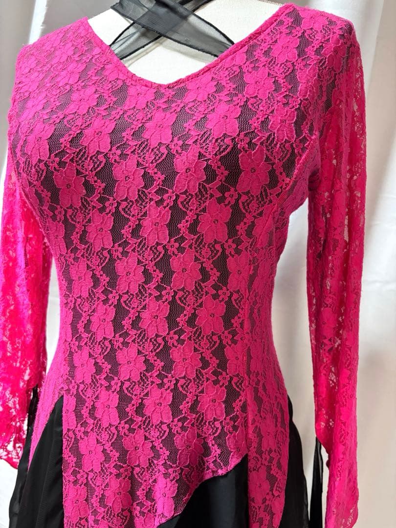 社交ダンス　ワンピースドレス prima boutique ピンク 黒　M〜L