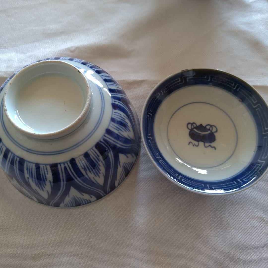 古伊万里（太明年製） 染付蓋付き碗４客セット
