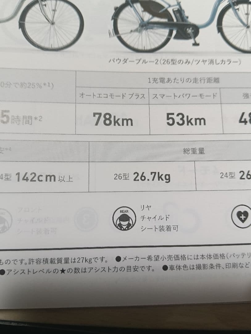 愛知県引取限定YAMAHAPAS with 26型自転車美品