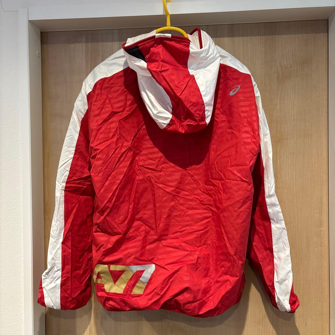 美品 ASICS ウインドブレーカー上下セット レッド/ホワイト/ブラック M