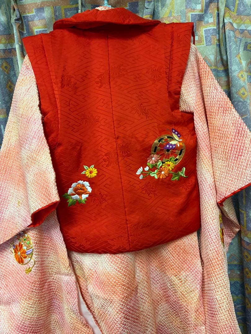 七五三 着物 15点セット　 一式セット　総絞り　赤とピンク