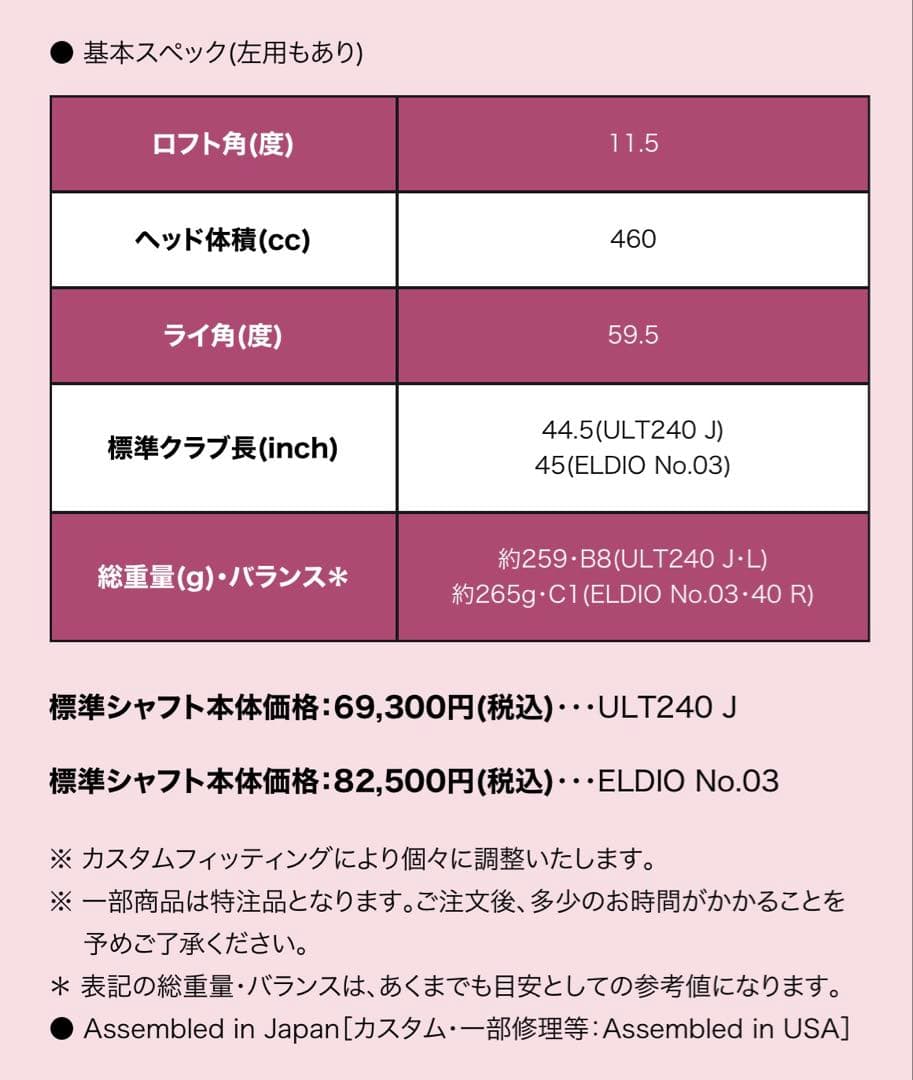 レディース　PING G Le2 ドライバー 11.5度