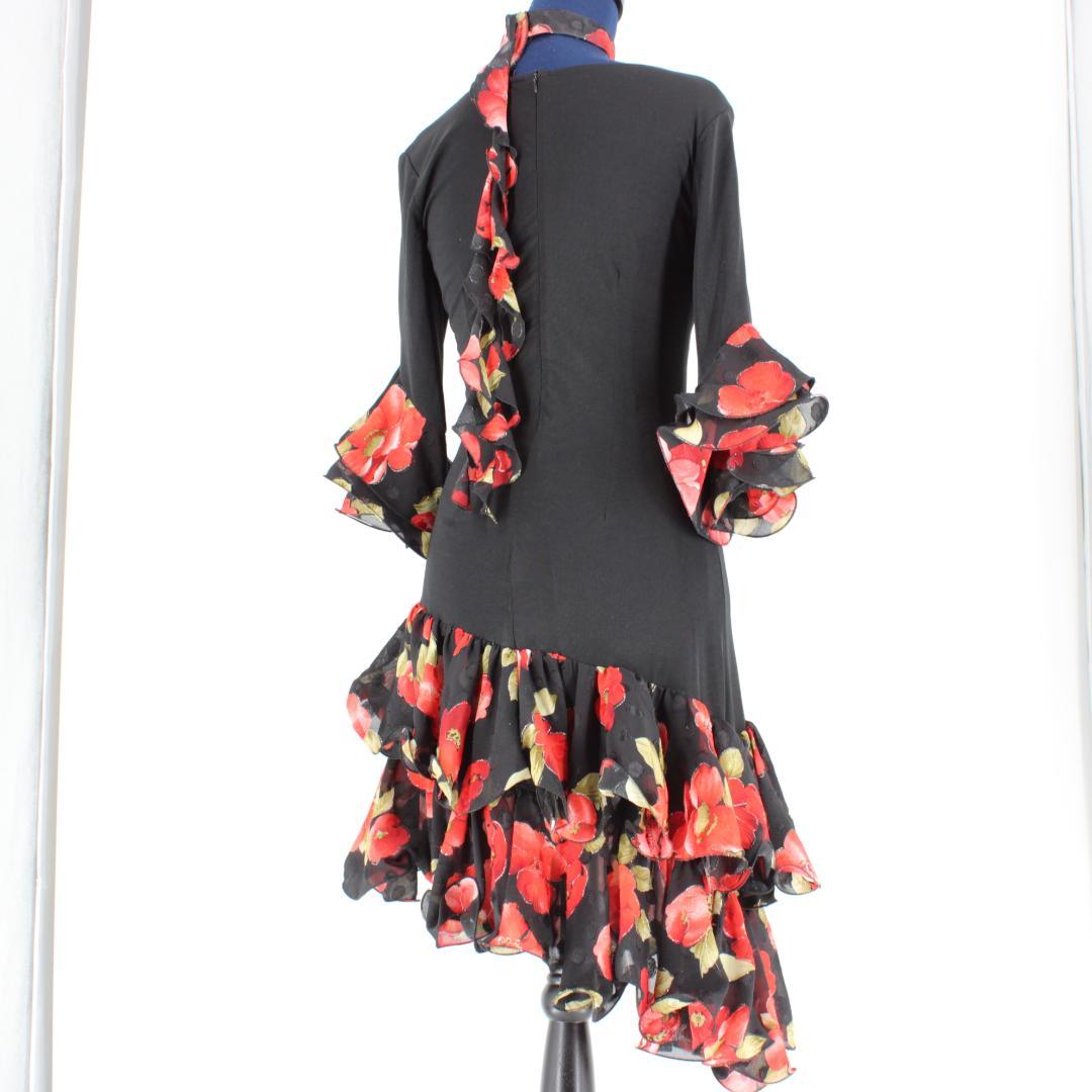 【美品 社交ダンス衣装】ワンピースドレス prima boutique 黒 赤