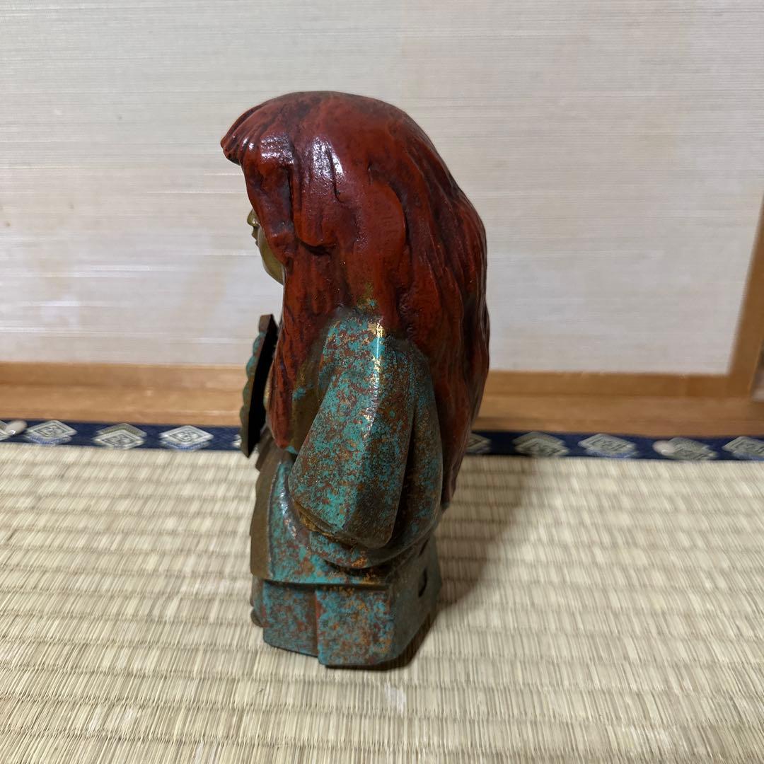 美術鋳物　能人形　置物　猩々　しょうじょう　須賀木仙作　銘　無病息災　縁起物