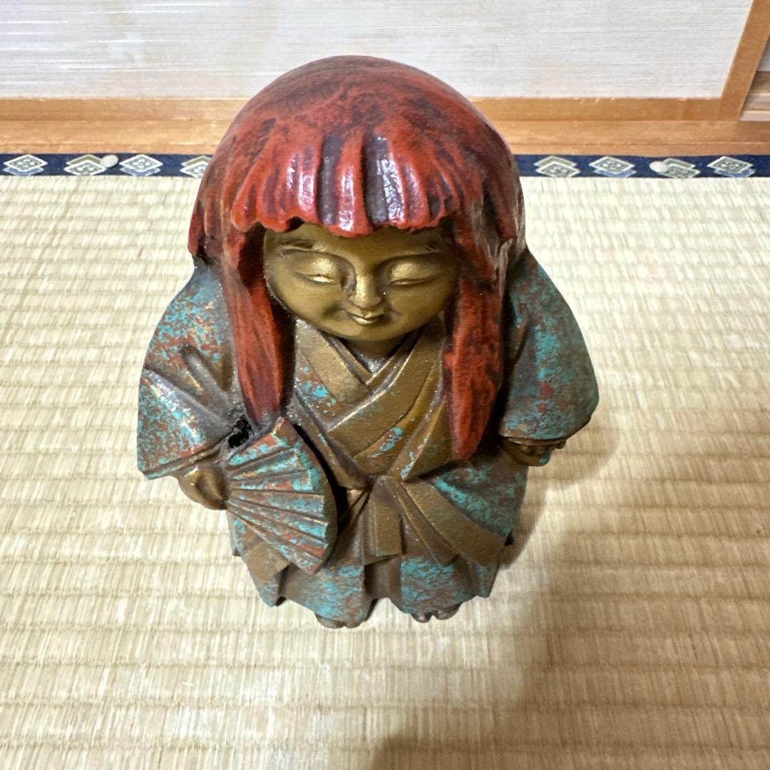美術鋳物　能人形　置物　猩々　しょうじょう　須賀木仙作　銘　無病息災　縁起物