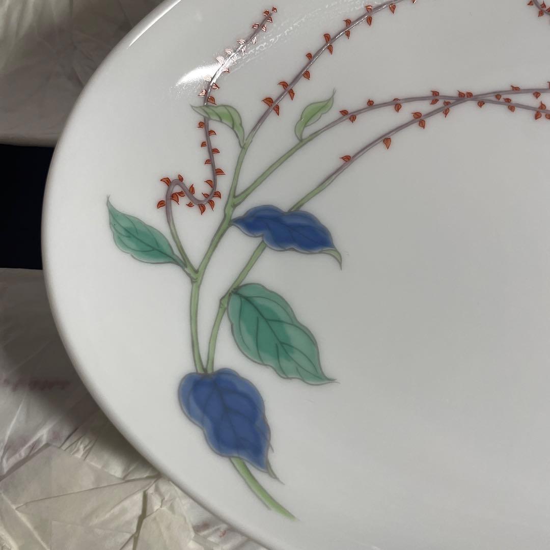 深川製磁　水引草　楕円多用皿揃　24×15cm 5枚　箱入り
