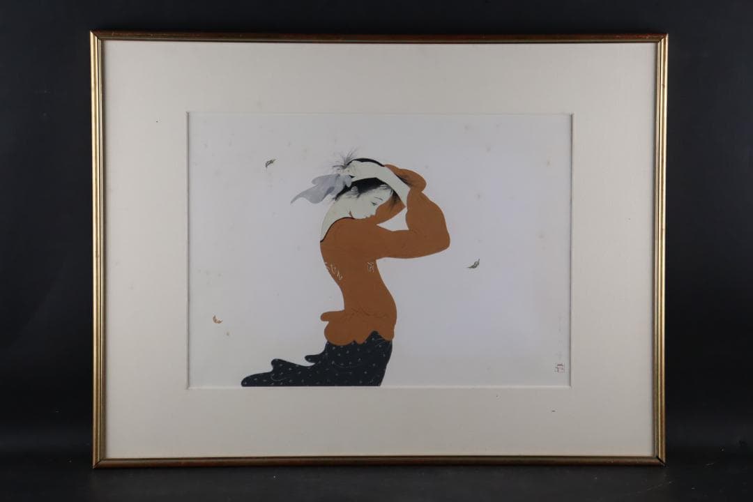 真作保証 中島潔 「ゆらめき」 木版画 直筆サイン有 儚げな女性画 人気作品