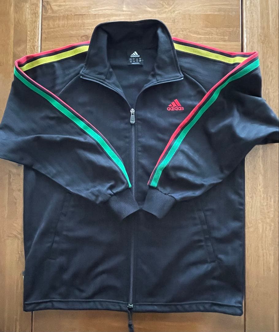 adidas ラスタカラージャージ上下セット ブラック　レゲエ