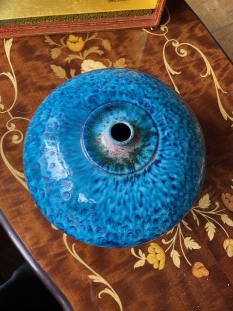 青色陶器花瓶 釉薬仕上げ 専用箱付き