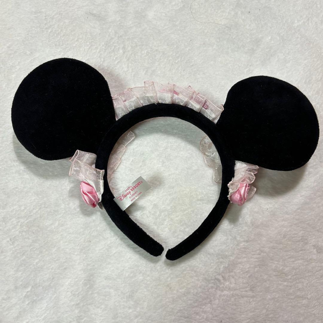 ディズニー　カチューシャ　バラ　ピンク　フリル　ミニー
