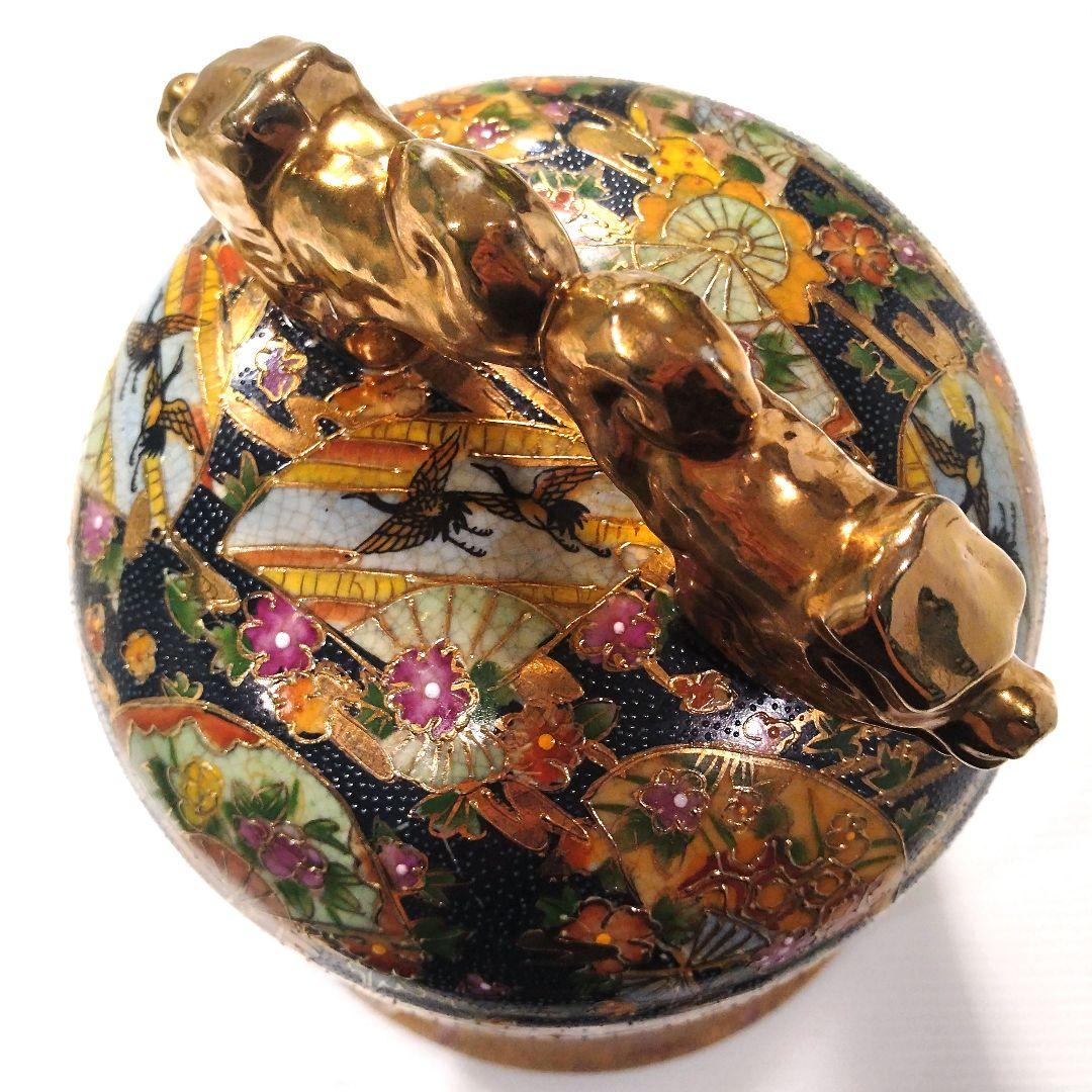 薩摩焼 金彩 金襴手 色絵 色錦 豪華絢爛 古美術品 置物 釣鐘 鐘型 特大