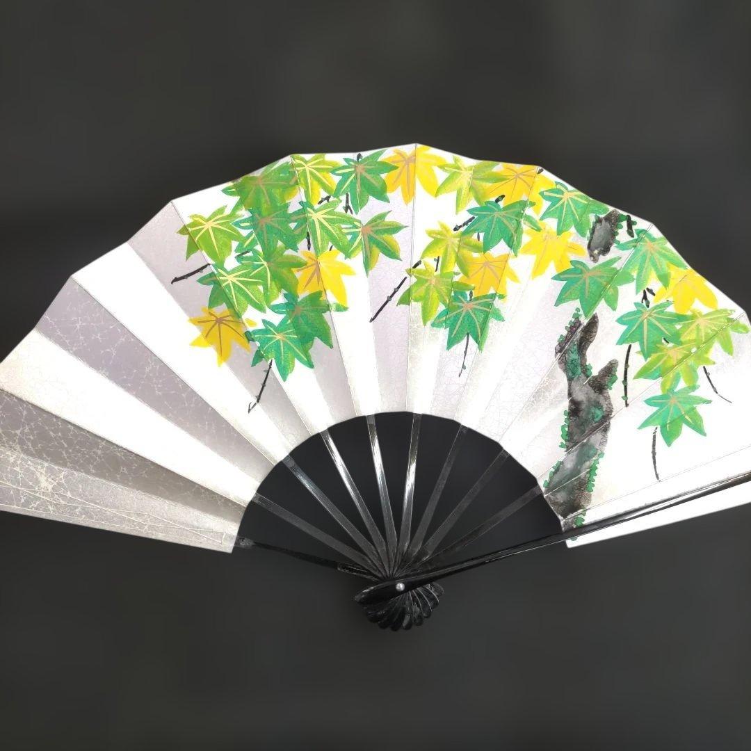 舞扇 (62) 未使用 美品 緑紅葉 扇子 尺寸 舞台 工芸品 プレゼント