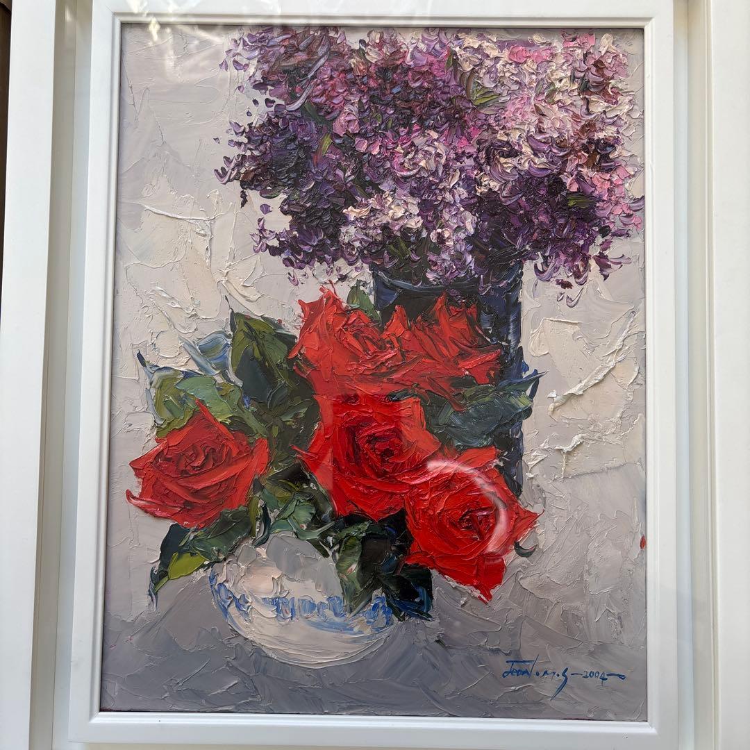 油彩画 バラとライラックの静止画　Jean-Marc（ジャン＝マルク） 2004