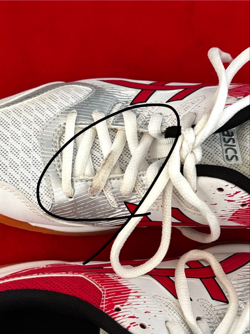 ASICS バレーシューズ ホワイトレッド 23.5cm 膝•肘サポーター付き