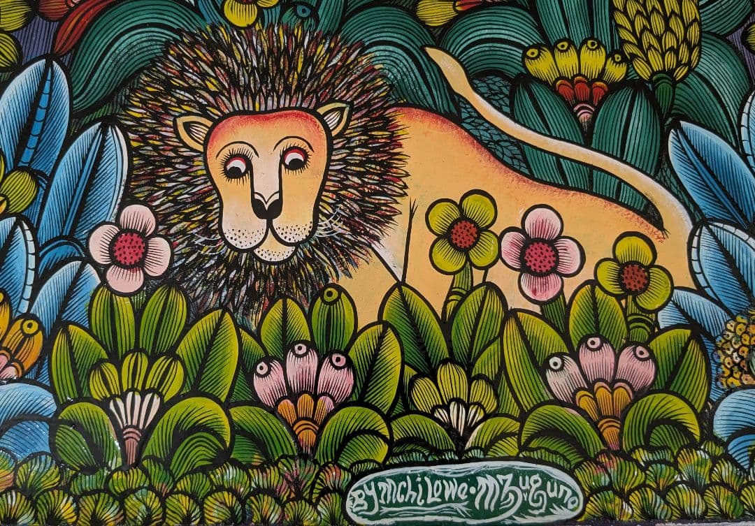 ●アフリカの絵画、ティンガティンガ、ライオンinジャングル、60×60cm