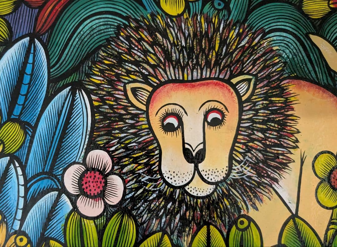 ●アフリカの絵画、ティンガティンガ、ライオンinジャングル、60×60cm