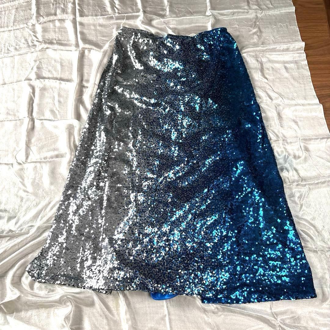 ベリーダンス スカート 青 銀色 スパンコール
