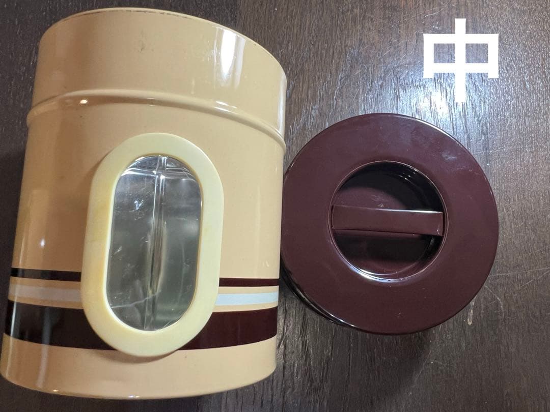 【昭和レトロ】キャニスター（食品容器）小窓付ブリキ缶３個　未使用