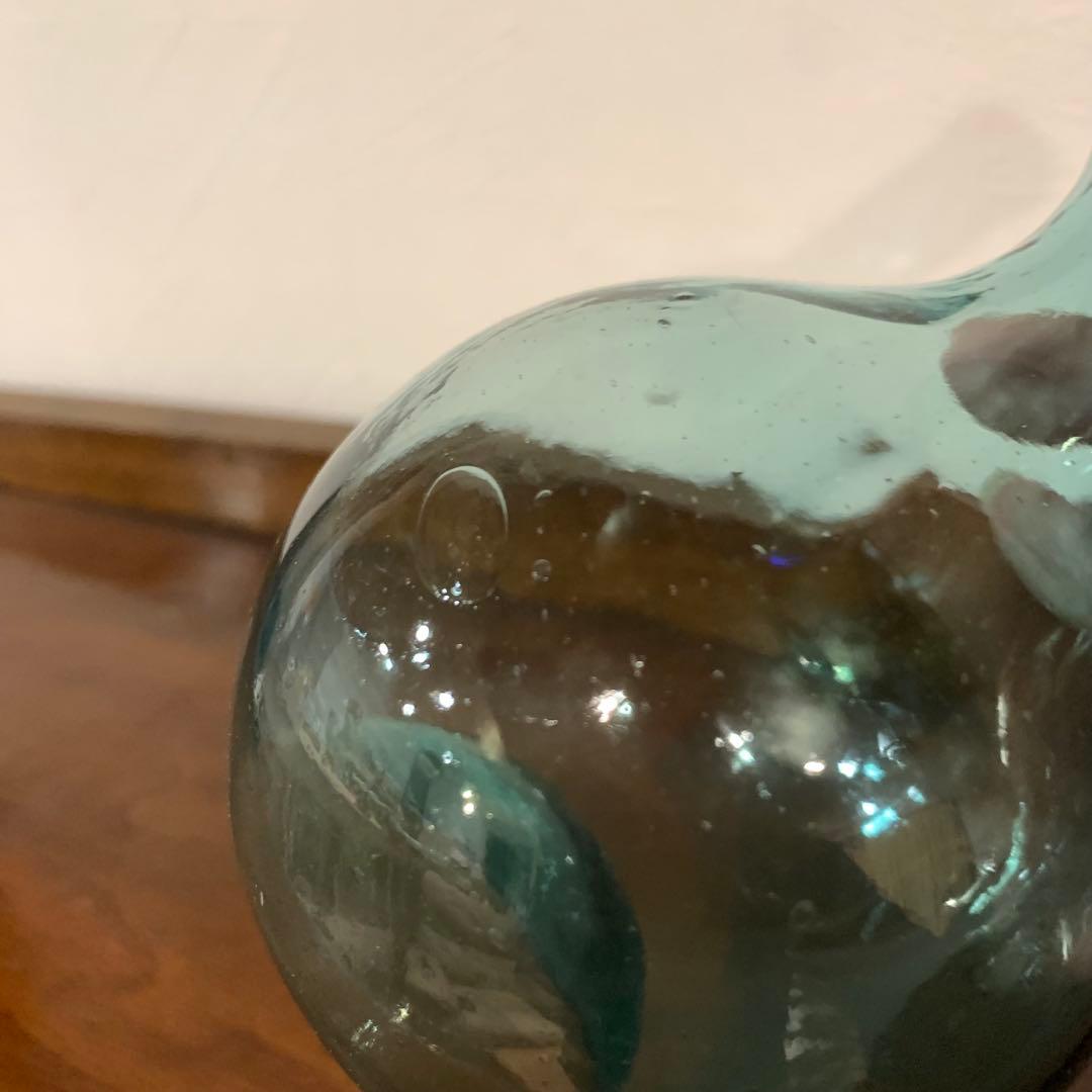 吹きガラス 大正ガラス レトロガラス ひょうたん型花瓶（青） 気泡ガラス