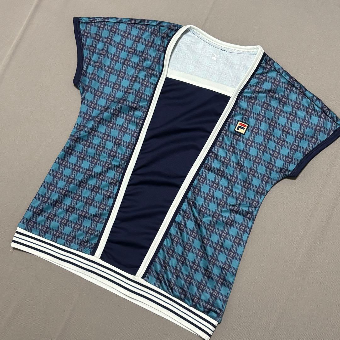 フィラFILA テニスウェア チェック柄シャツ&フレアスコート 上下セットアップ