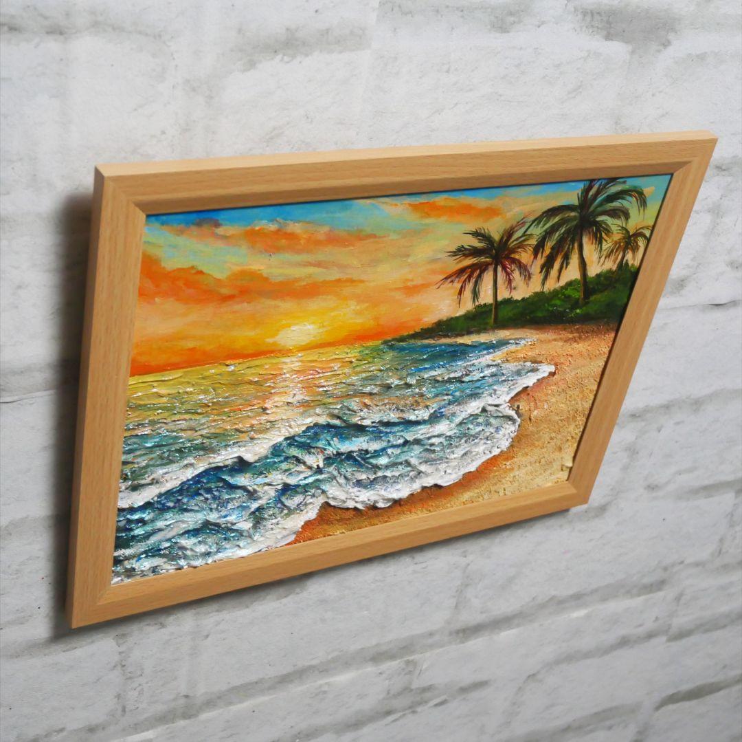油絵 油彩 油彩画 絵 絵画【夕日の海辺】